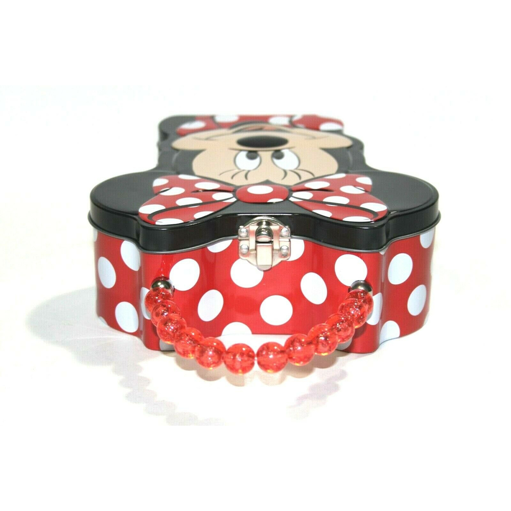 Minnie Mouse Face Metal Lunch Tin Storage Purse Box Red White Polka Dots 10" EC - Picture 5 of 7